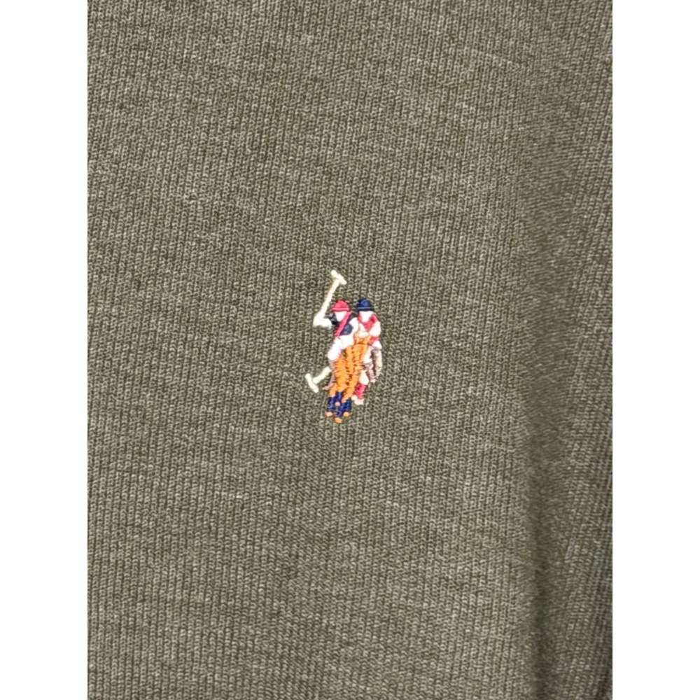 US Polo Assn Mens Large Olive Green Heather Quarter Zip Pullover Sweater Logo - Picture 6 of 7